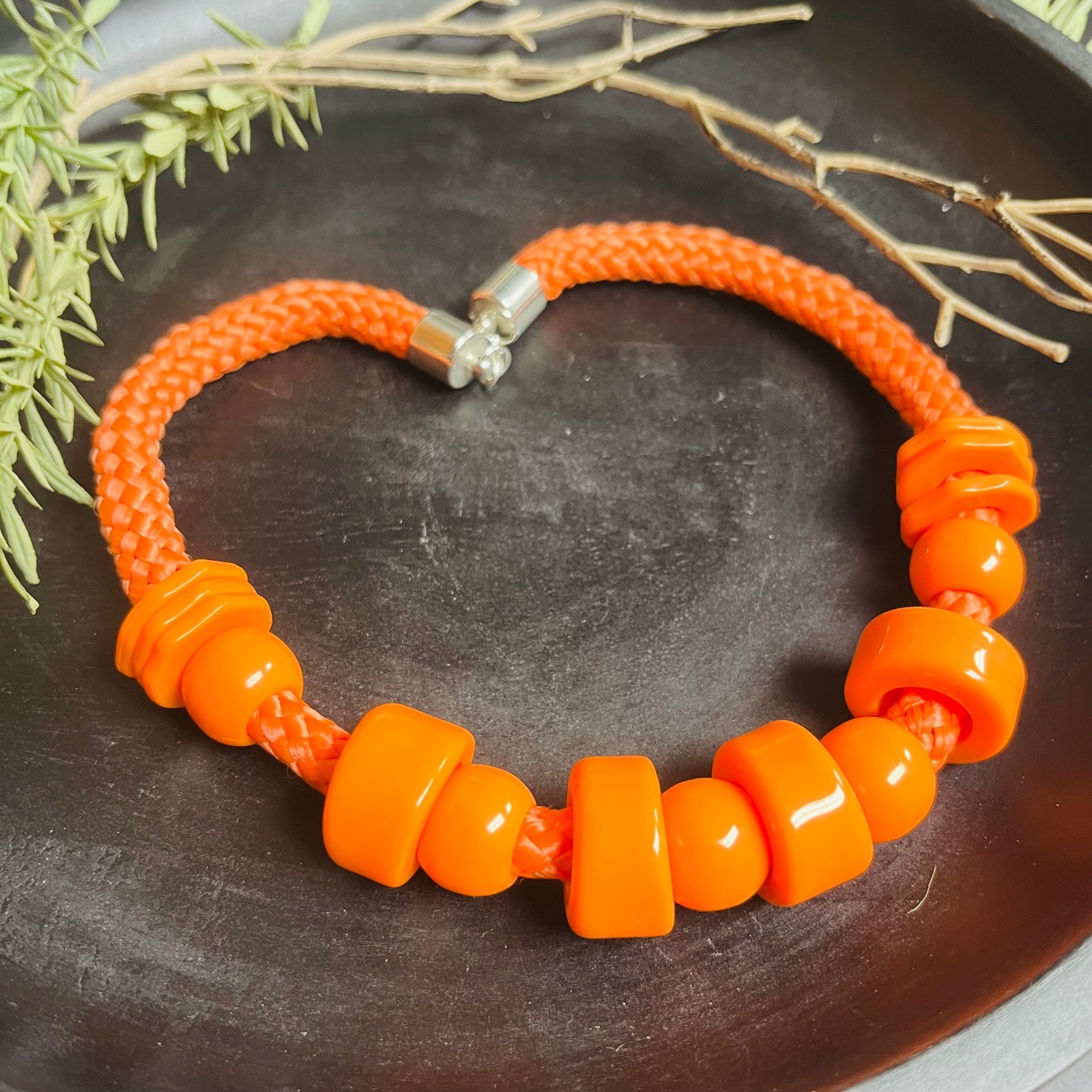 Chunky Orange Beaded Necklace | Rope Strung Vintage Y2k Jewelry | Colorful